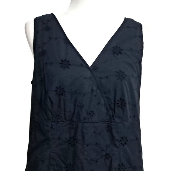 Y2K Old Navy Dress Womens Black Sleeveless Embroidered Eyelet Cotton Midi Size 1 - Picture 6 of 11